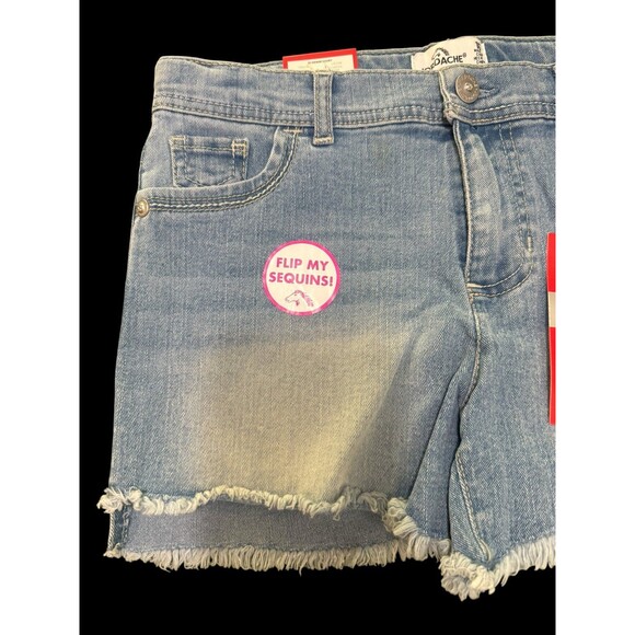 NWT Jordache Flip Sequin “Hi/Bye” Girls Sequin Denim Shorts Lightwash Waist 16 - Picture 6 of 7